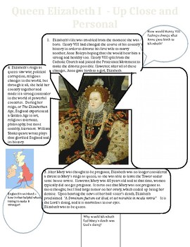 Queen Elizabeth I Worksheet by Classroom Cindy TPT