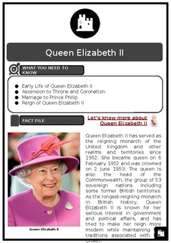 Preview of Queen Elizabeth II (1926-2022) Guide, Questions and Answer key