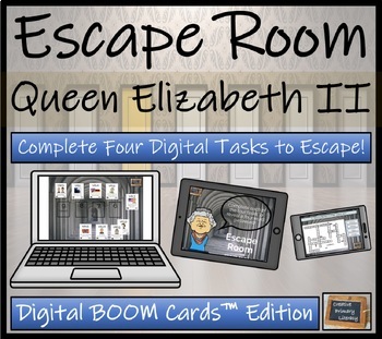 Preview of Queen Elizabeth II BOOM Cards™  Digital Escape Room Activity