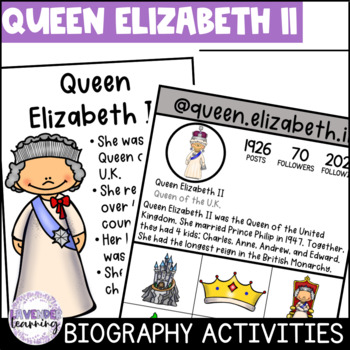 Preview of Queen Elizabeth II Biography Activities, Flip Book, & Report - Women's History