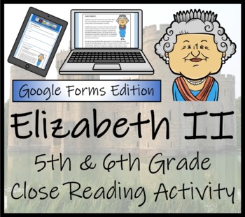 Preview of Queen Elizabeth II Close Reading Activity Digital & Print | 5th & 6th Grade