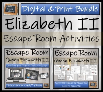 Preview of Queen Elizabeth II Escape Room Bundle | BOOM Cards™ Digital & Print Versions