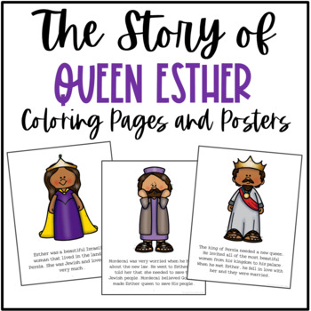 Preview of Queen Esther Bible Story Coloring Pages and Posters | Craft Activity