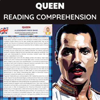 Queen Freddie Mercury Biography Reading Comprehension | Rock Music