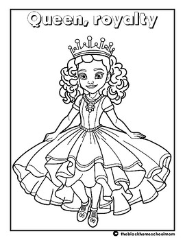 Preview of Queen- King Colouring Page| Queen Njinga | Afrocentric| Word Prompt| History