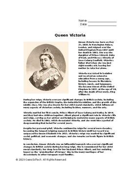 Preview of Queen Victoria Worksheet