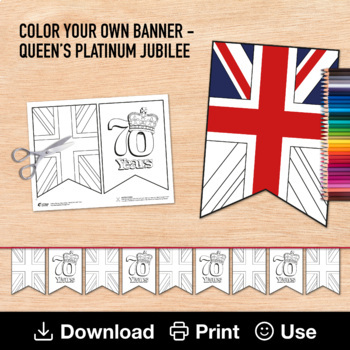 Preview of Queen of England's Platinum Jubilee Sign, Color Your Own Banner, UK British Flag