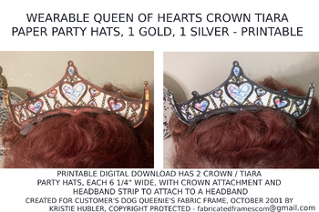 Preview of Queen of Hearts Gold and Silver Crown Tiara Paper Party Hats Printable