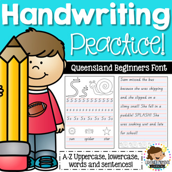 Preview of Queensland Beginners Font Handwriting Practice Sheets