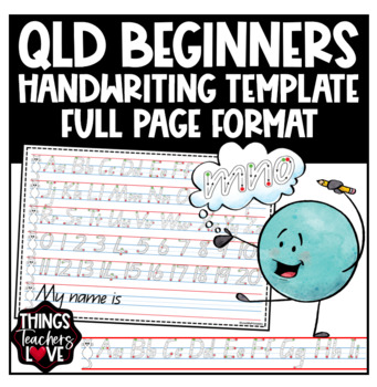 Preview of Queensland Beginners, Handwriting Template, Full Page Format with Cat Prompts