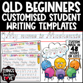 Preview of Queensland Beginners Handwriting Templates, CUSTOMISED NAMES FOR WHOLE CLASS