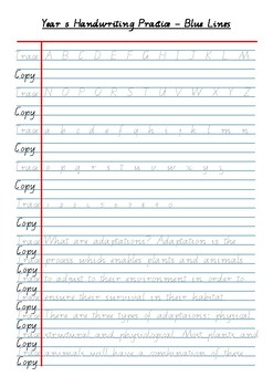 Preview of Queensland Cursive Handwriting Trace Sheet YEAR 5 LINES - Entries and Exits