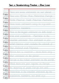 Preview of Queensland Cursive Handwriting Trace Sheet YEAR 5 LINES - Relate to Geography