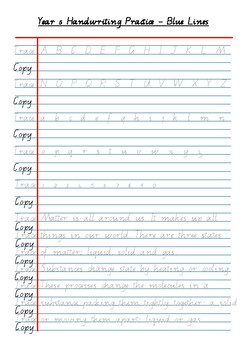 Queensland Cursive Handwriting Trace Sheet YEAR 5 LINES - Relate to Science