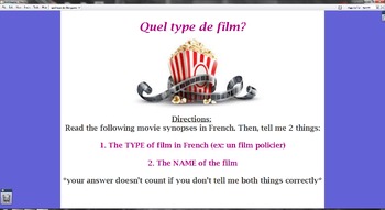 Preview of Quel Type de Film? game: Practicing French Cinema/ Film Vocab