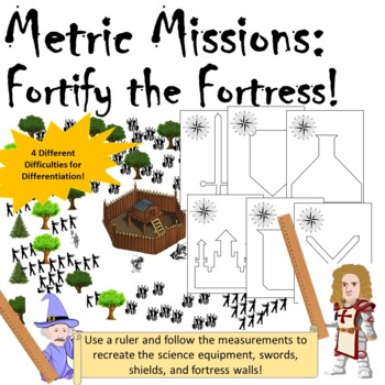 Preview of Quest- Metric Missions- Fortify the Fortress! Use a ruler to measure length!