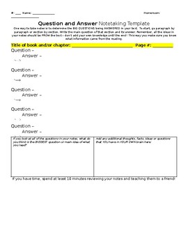 Preview of Question and Answer Notetaking Template