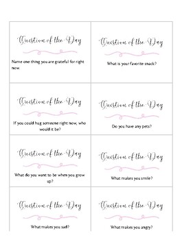 Question of the Day Cards Printable by Jodette Rodriguez | TPT