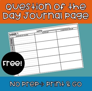 Question of the Day Journal Page | Daily Bell Ringer Worksheet | TPT