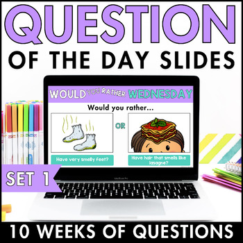 Preview of Question of the Day Slides | Morning Meetings Prompts SET ONE 3rd 4th 5th Grade