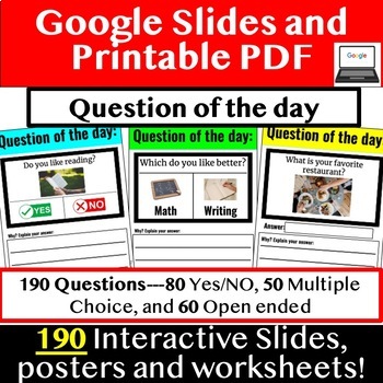 Preview of Question of the day_ 190 Questions Google Slides and PDF Printables 