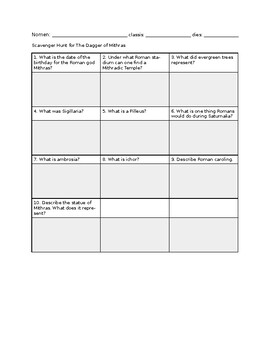 Question sheet to go with Dagger of Mithras Saturnalia Choose Your ...