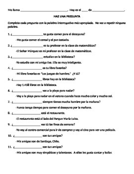 Preview of Question words - Spanish Interrogatives