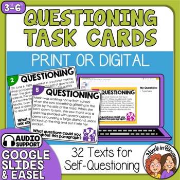 Preview of Questioning Task Cards and Digital TpT Easel & Google Slides with Audio Support