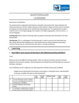 Preview of Questionnaire - How do I learn best?