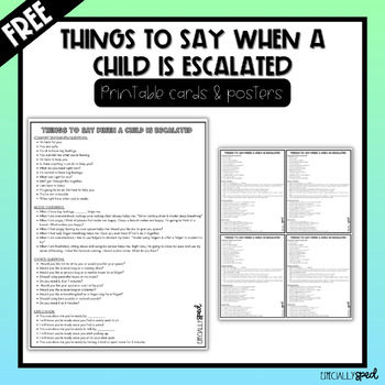 Preview of Questions/Statements to Use When a Child is Escalated | Cards & Posters