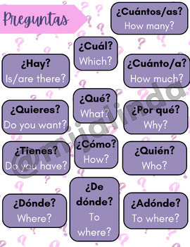 Preview of Questions in Spanish