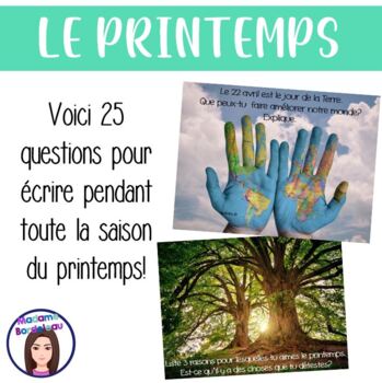 Preview of Questions pour écrire au quotidien PRINTEMPS | Daily French Journal Prompts