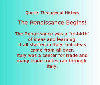 Preview of Quests Through History The Renaissance Begins