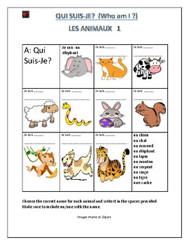 Preview of Qui Suis-je?  Les Animaux 1-10