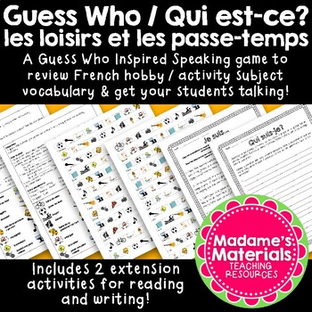 Preview of Qui est-ce? / Guess Who Speaking Game to Review French Hobby / Activity Vocab
