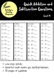 Quick Addition and Subtraction Questions Booklets - Level 1