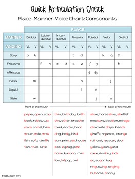 Place Manner Voice Chart