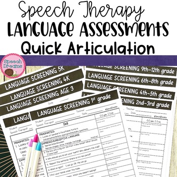 Preview of Quick Articulation Screener and Speech Language Screenings: Ages 2 through 12th