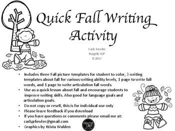 Preview of Quick Autumn Writing Activity