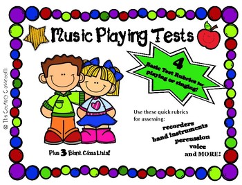 Preview of Quick Basic Music Playing Test Rubric - Recorders, Voice, Instruments! Easy use!