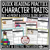 Quick Character Traits Reading Comprehension Passages and 