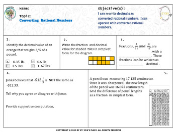 Preview of Quick Check-Converting Rational Numbers