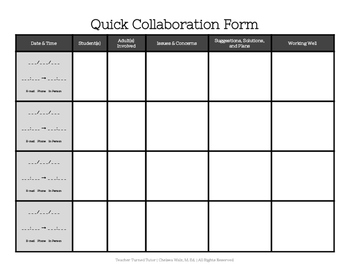Preview of Quick Collaboration Documentation Form