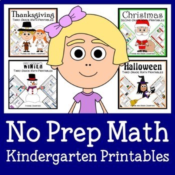 Preview of Math Bundle NO PREP Kindergarten THE WHOLE YEAR Math Facts | Math Skills Review