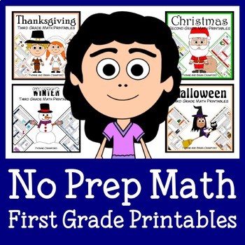 Preview of Math Bundle NO PREP First Grade THE WHOLE YEAR Math Facts | Math Skills Review