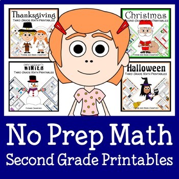Preview of Math Bundle NO PREP Second Grade THE WHOLE YEAR Math Facts | Math Skills Review