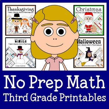 Preview of Math Bundle NO PREP Third Grade THE WHOLE YEAR Math Facts | Math Skills Review