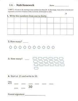 First Grade Common Core Math Quizzes & worksheets - 1st semester