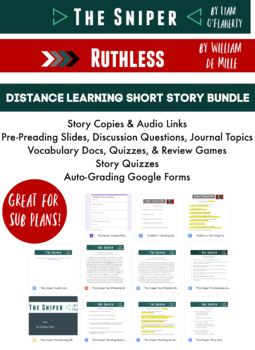Preview of Quick & Easy Distance Learning Short Story Bundle / "The Sniper" & "Ruthless"