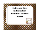 Quick & Easy Independent Reading Response Worksheets